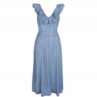   1995 ruffled chambray denim farmer dress 8/44 NEW resort 2011 western