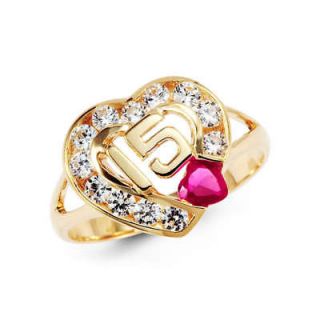 14k Solid Yellow Gold Big Sweet 15 Quinceanera CZ Ring