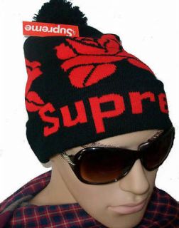 Hip Hop Unisex Supreme Rose Black Beanies Winter keep warm knit wool 