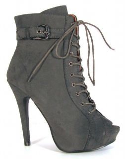 BLOSSOM BELLE 3 GRAY PEEPTOE LACE UP BOOTIE