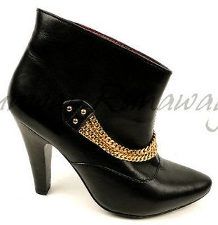   By Marc Jacobs Black Leather Ankle Boots Heels w Chain Size 40.5 10.5
