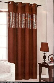 CURTAINS 2 FULLY LINED EYELET CURTAINS CHOCOLATE/GOLD