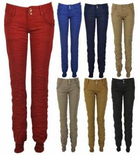 LADIES CRINKLE CHINO STRETCH WOMENS HAREM TROUSER PANTS