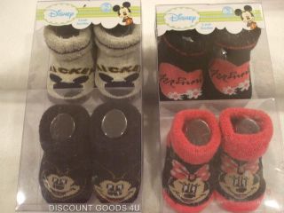 New 2 Pair Mickey Mouse Crib Shoes Booties. 2 Pair Minnie Mouse Crib 
