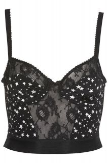   Star print lace panel insert bralet corset crop top UK 6 8 10 £35