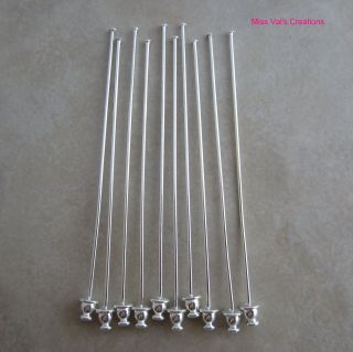 Silver plated beadable lapel jewelry stick pins 3 inch with clutch 