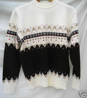 Knitwear Mens XL Vintage Ski Sweater Ivory Brown Nordic MAD MAN 
