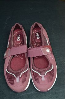 RYKA Mary Jane Velcro leather & mesh shoes Size 10 W burgundy COMFORT 