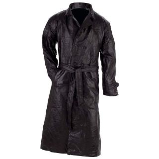 Full Length Leather Trench Coat Double Breasted Duster Long Jacket 