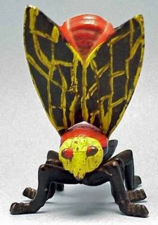 CAST IRON FLY BUG 4 ANTIQUE VTG MATCH SAFE HOLDER PAINTED RED YELLOW
