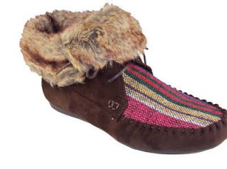 Wild Diva women Flat Moccasin ankle boots Brown Suede warm fur MOSS 