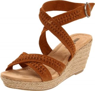   Womens Brown Haley Ankle Wrap Wedge Sandal Espadrille Size 10