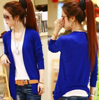   GA52 Blue Korean Women Candy Color Long Sleeve Cardigan Knit Top