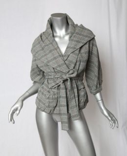MARC JACOBS Plaid Oversized Shaw​l Collar / Hood Belted Wrap Jacket 