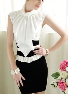 new elegant wear to work office lady asym hem collar blouse shirt top 