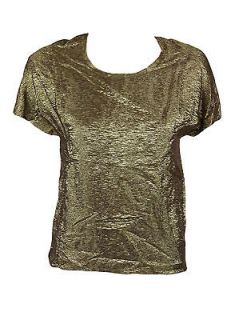   Womens Gold Chinese Lame Boxy Short Sleeve Tee Top 36 4 $1296 New