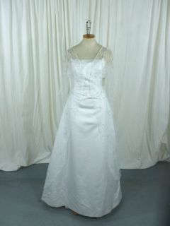 White Spaghetti Strap Wedding Dress with White Beading and Optional 