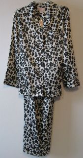 Womens Satin Pajamas Leopard Animal Print Sleepwear S M L XL Cabernet 