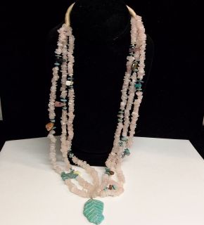   NA SANTO DOMINGO PUEBLO TURQUOISE PINK SHELL STRANDS BEADED NECKLACE