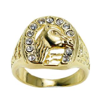   Crystal Rodeo Cowboy Western 18K Gold Filled Ring 9 USA SELLER