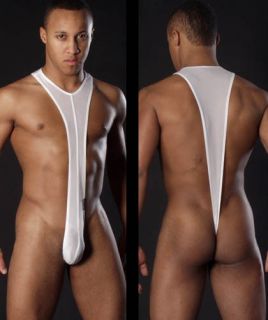   White Shirt Suspender Mankini Power Thong Posing Strap Underwear M/L