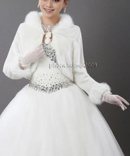 Bridal Ivory Faux Fur Long sleeve Wrap Shrug Bolero Coat Wedding Party 