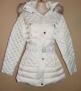Victorias Secret White Quilted Puffer Jacket Faux Fur Trim $148