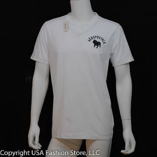 Aeropostale Men Short Sleeve T Shirt   Aero Bulldog V neck White NWT