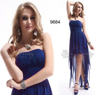 Chiffon Strapless Asymmetric Hem Blue High Low Prom Gown 09684 US Size 