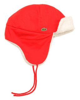 Lacoste Mens Sherpa Lined Trapper Hat With Ear Flaps Cap Cotton Croc 