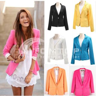 Womens Tunic Blazer Foldable Sleeve Jacket Casual Suit Coat Slim 