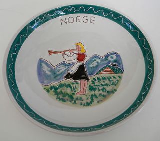   Norway Scandinavian Pottery Bowl Horn Player Hillside Signed 652 Elle