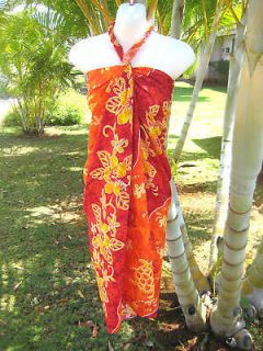 Sarong Orange/Red Floral Cover up Hawaiian Luau Dress