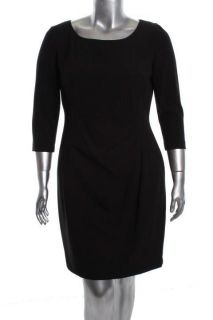   Klein NEW Black Ruched 3/4 Sleeves Pleated Front Wear to Work Dress 14