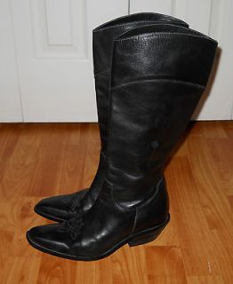   FLUEVOG BOOTS BLACK LEATHER TALL WESTERN STYLE SIZE 7 M   WIDE CALF