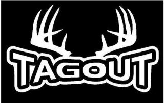 WHITE Vinyl Decal   Tagout antlers deer hunt hunting fun horns country 
