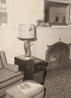 VINTAGE INTERIOR PHOTO LAMP CHAIR FIREPLACE & MIRROR 1940s 50s