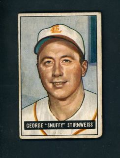 1951 Bowman # 21 George Snuffy Stirnweiss VG cond Browns Indians 
