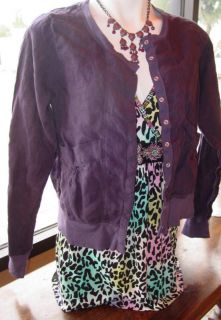 Pete & Greta Eggplant/Purple Linen Look/Jacket Snap Front Lightweight 