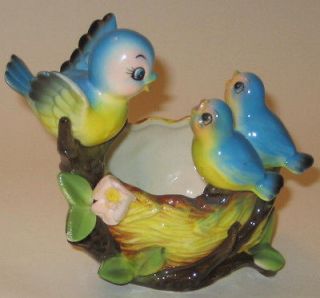 MOM BLUEBIRD & Sweet BABIES on NEST Vintage NORCREST JAPAN Pottery 