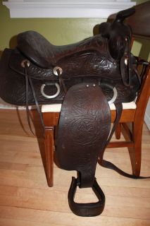 Antique Tooled Leather Horse Saddle 16 Black John M. Paul