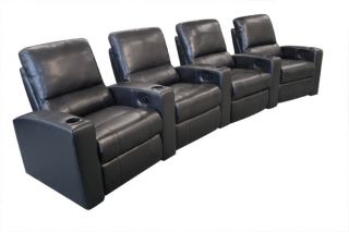 Adonis Home Theater Seating 4 Leather Manual Seats Black Chairs