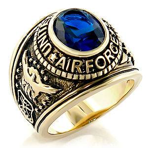 Gold Plated United States Air Force Sapphire CZ Military Ring R207