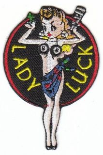 Lady Luck Rock and Roll Nostalgic Embroidered cloth patch. Sew or Iron 