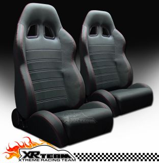   Red Stitch Racing Bucket Seats+Sliders Pair Chevy (Fits Chevrolet