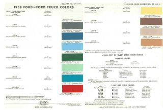 1958 Ford Car Truck Paint Color Chart 58 Ford Fairlane Galaxie F 100 