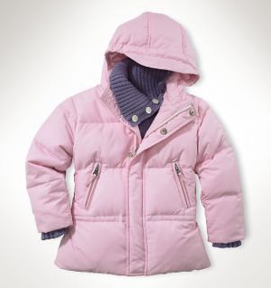 New Polo Ralph Lauren Girls Down Puffer Jacket Pink 24 m 2 2T Crest 
