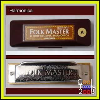 New Folk Master Suzuki Harmonica Diatonic Blues harp 10 hole key A