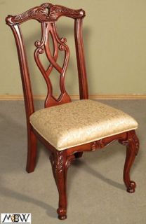 Set 4 Cherry Chippendale Golden Dining Side Chairs
