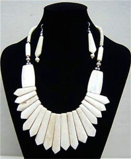 Ethnic African Tribal White Buffalo Bone White Necklace Set